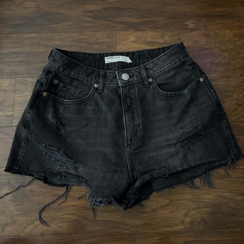 Garage Black Distressed Denim Jean Shorts